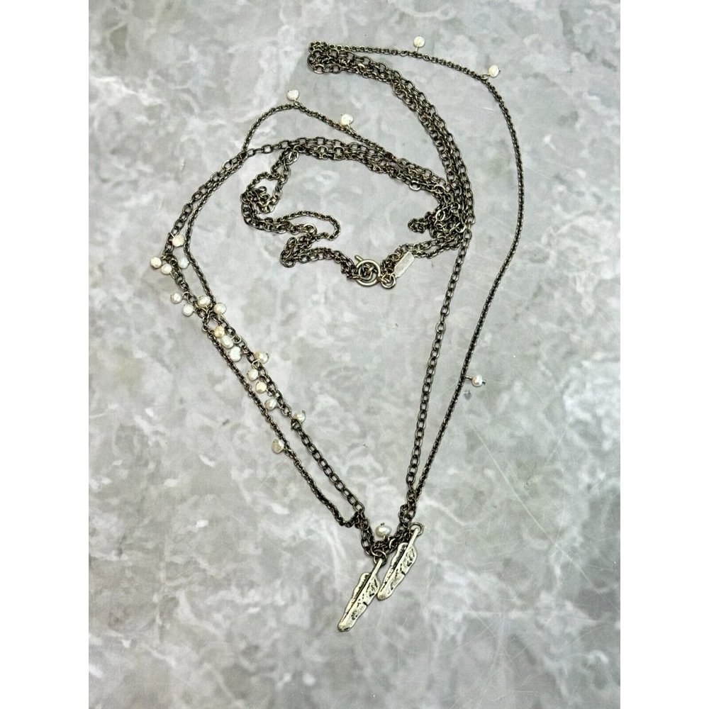 J Jill Long Layered Silver Necklace Southwestern Style With Feather Charms - Picture 5 of 12